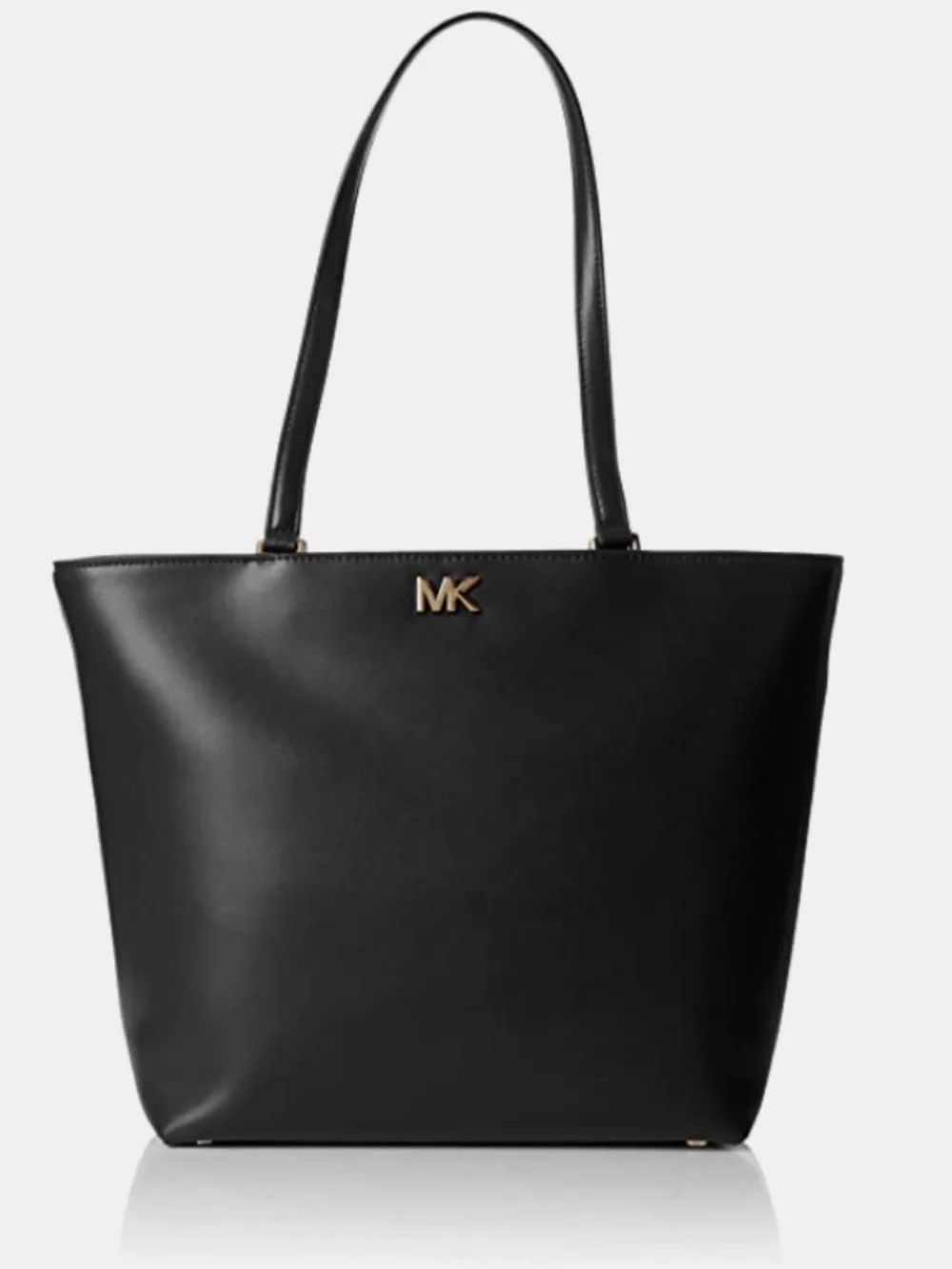 Michael Kors Black Leather Tote with Gold MK Emblem